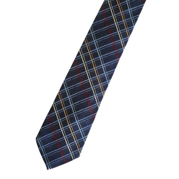 Tommy Hilfiger Men’s Silk Tie Blue Plaid Check Classic Vintage Necktie - Picture 2 of 5